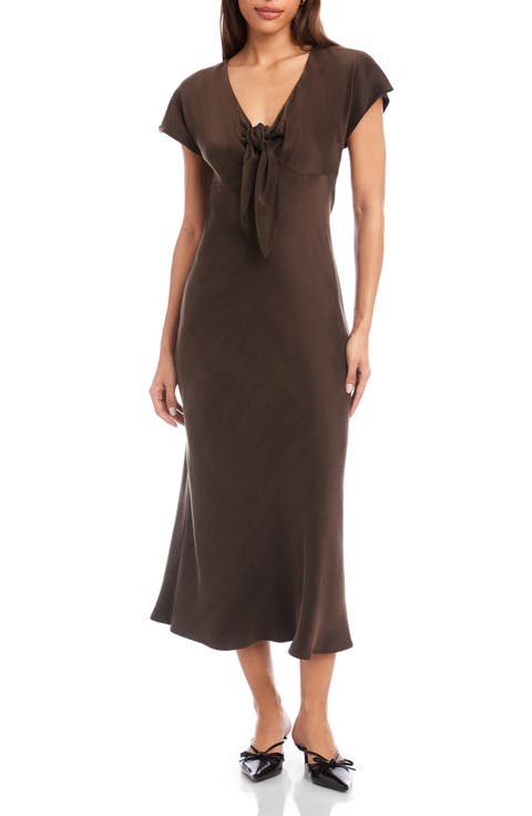 Emmeline Tie Front Flutter Sleeve Midi Dress