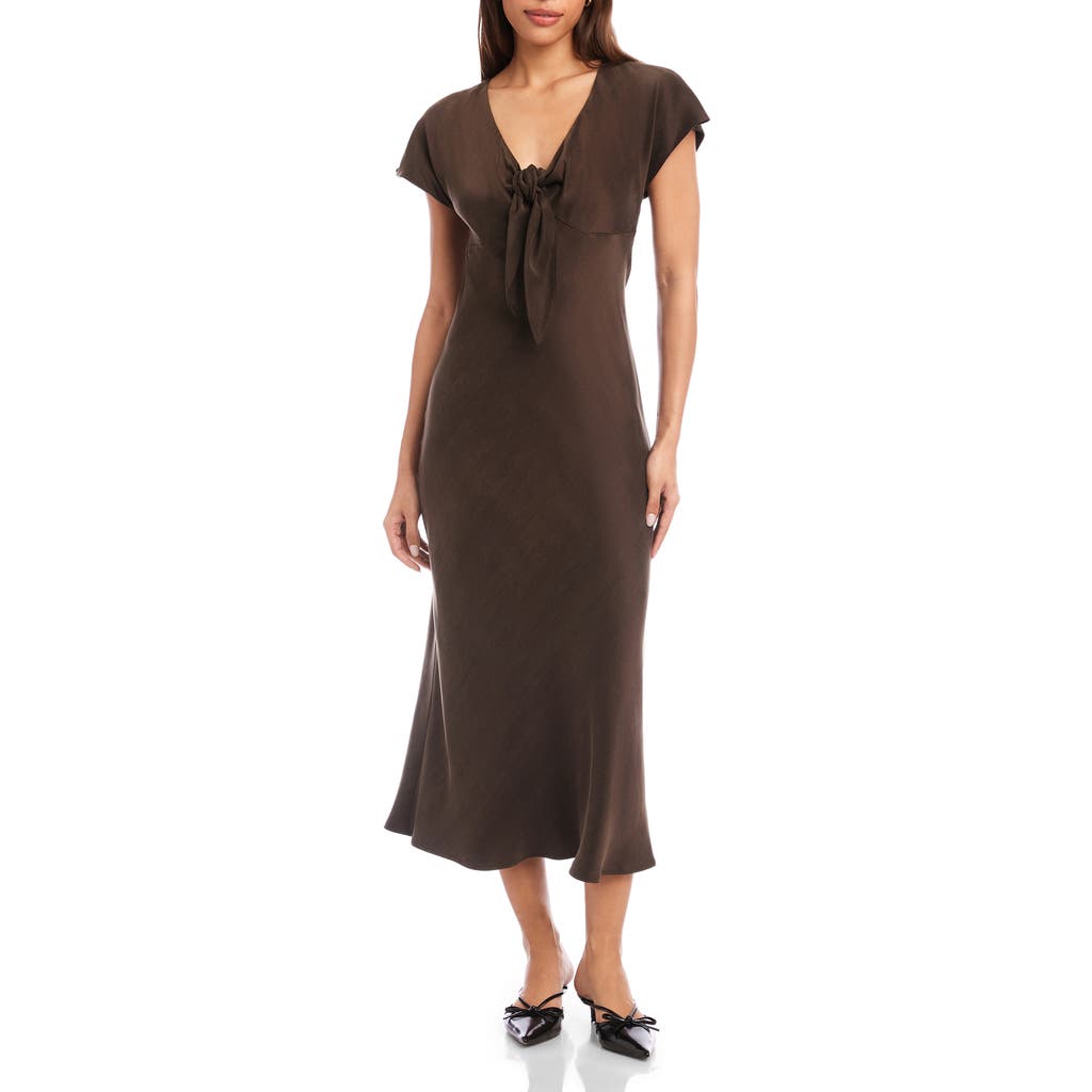 Fifteen Twenty Emmeline Tie Front Flutter Sleeve Midi Dress In Brown