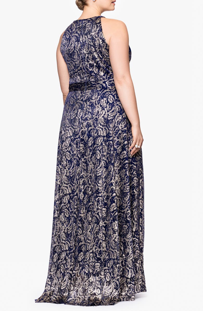 Betsy & Adam Foil Sleeveless Gown, Alternate, color,