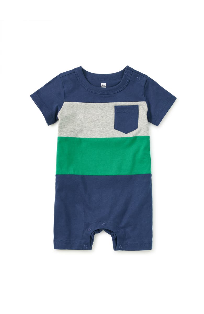 Tea Collection Colorblock Baby Romper, Main, color, Naval Blue