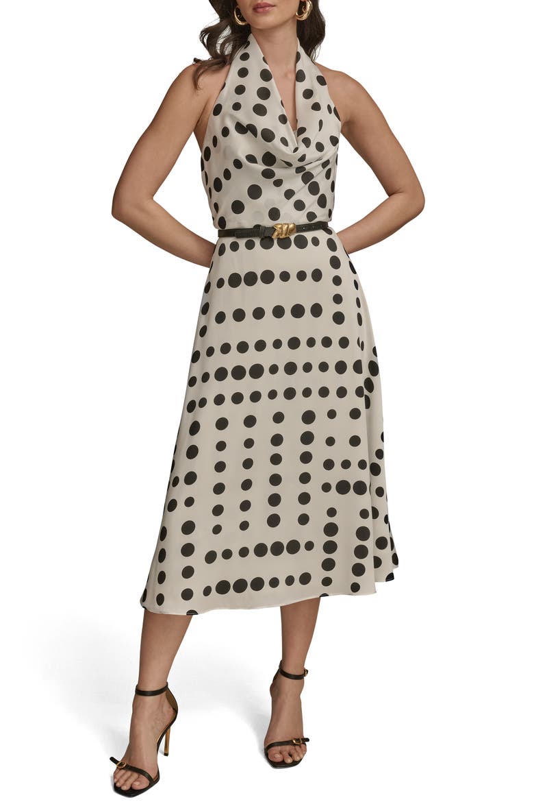 Poly Dot Halter Midi Dress, Main, color, CREAM/BLACK