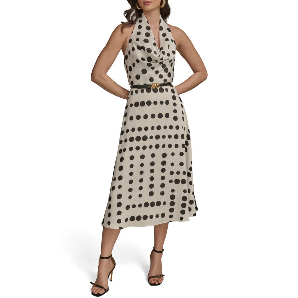 Donna Karan New York Poly Dot Halter Midi Dress In Neutral