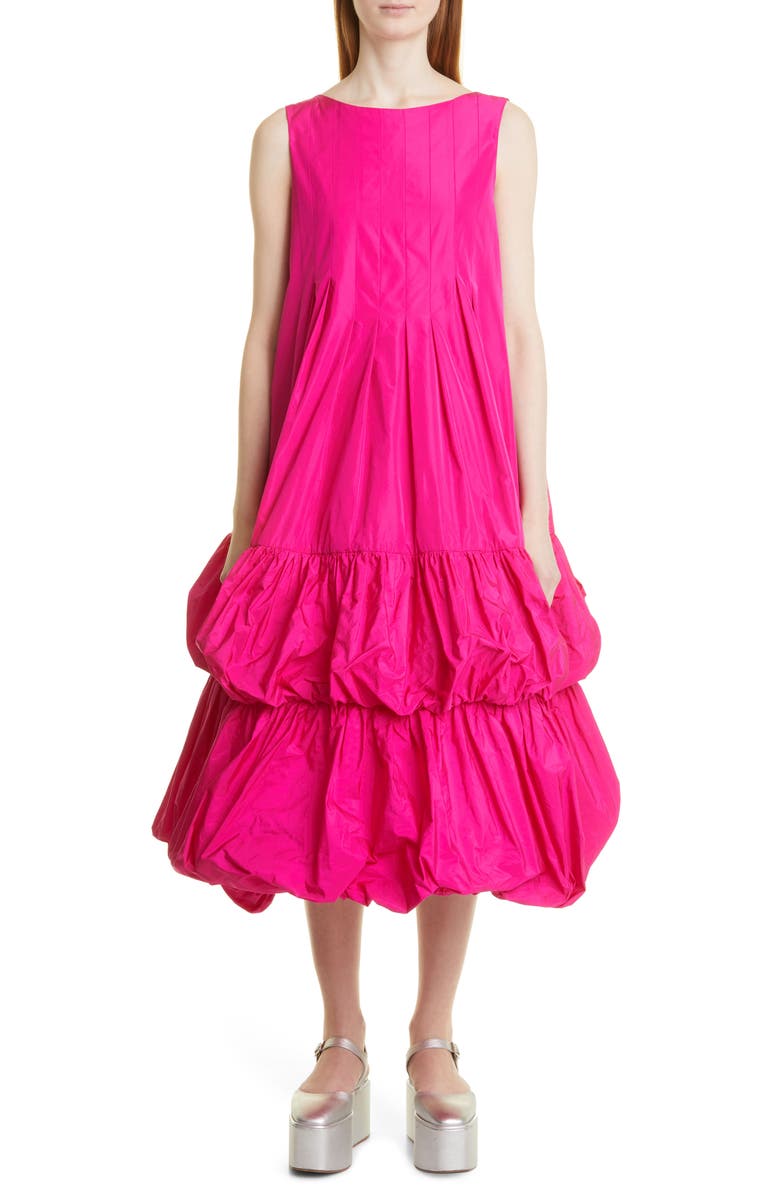 Molly Goddard Bubble Hem Pleated Taffeta Midi Dress, Main, color,