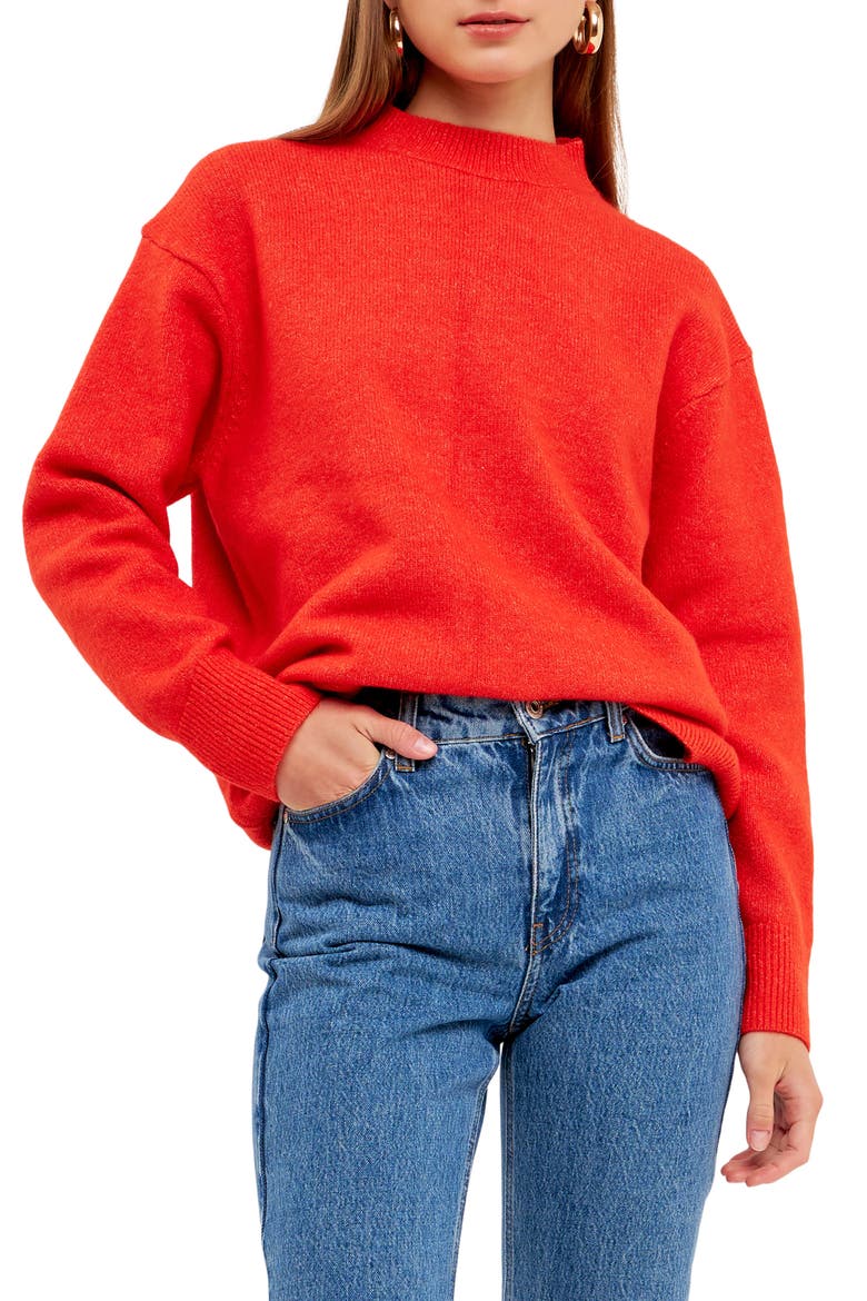 Relaxed Fit Mock Neck Sweater, Main, color, ORANGE