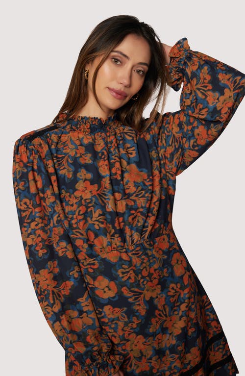 Lost + Wander Embers Bloom Floral Print Long Sleeve Minidress In Brown