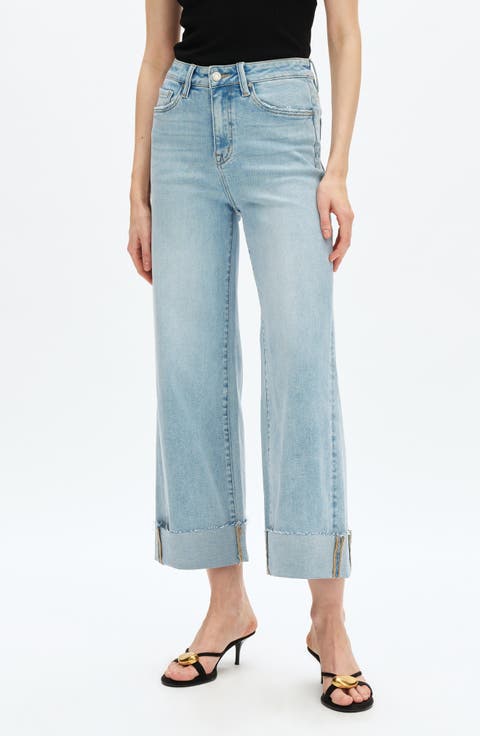 Zephyrine High Waist Cuff Wide Leg Jeans (Baby Blue)