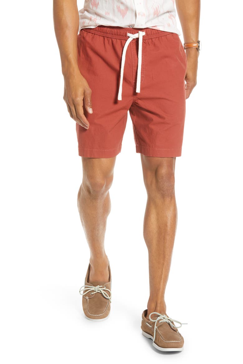 Slub Elastic Waist Slim Fit Shorts, Main, color, RED BARN
