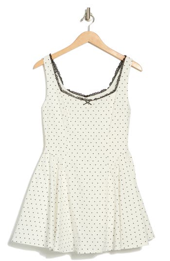 Lush Lace Trim A-line Minidress In Off White/black Dot