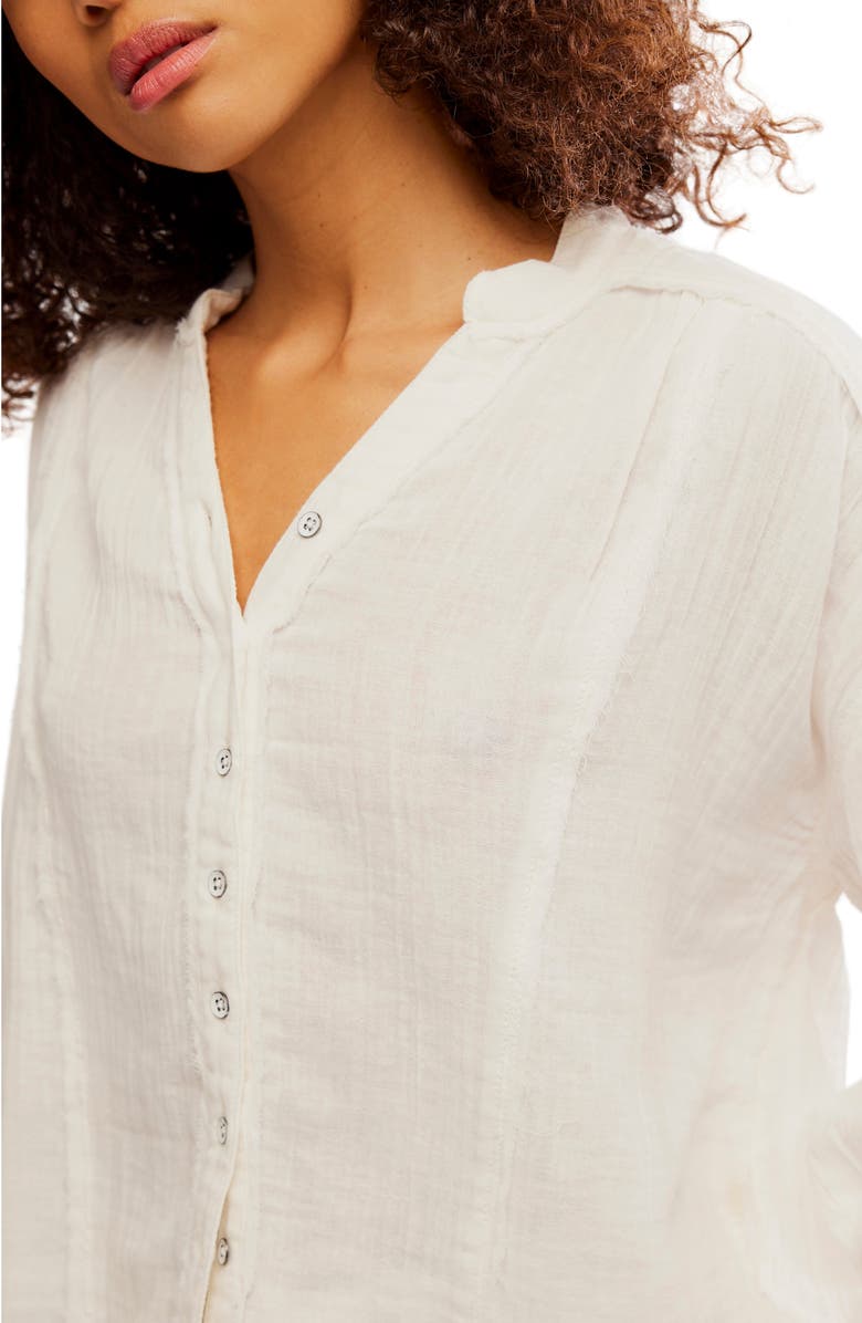 Free People Valley Cotton Doublecloth Button-Up Shirt, Alternate, color, Clean Ivory