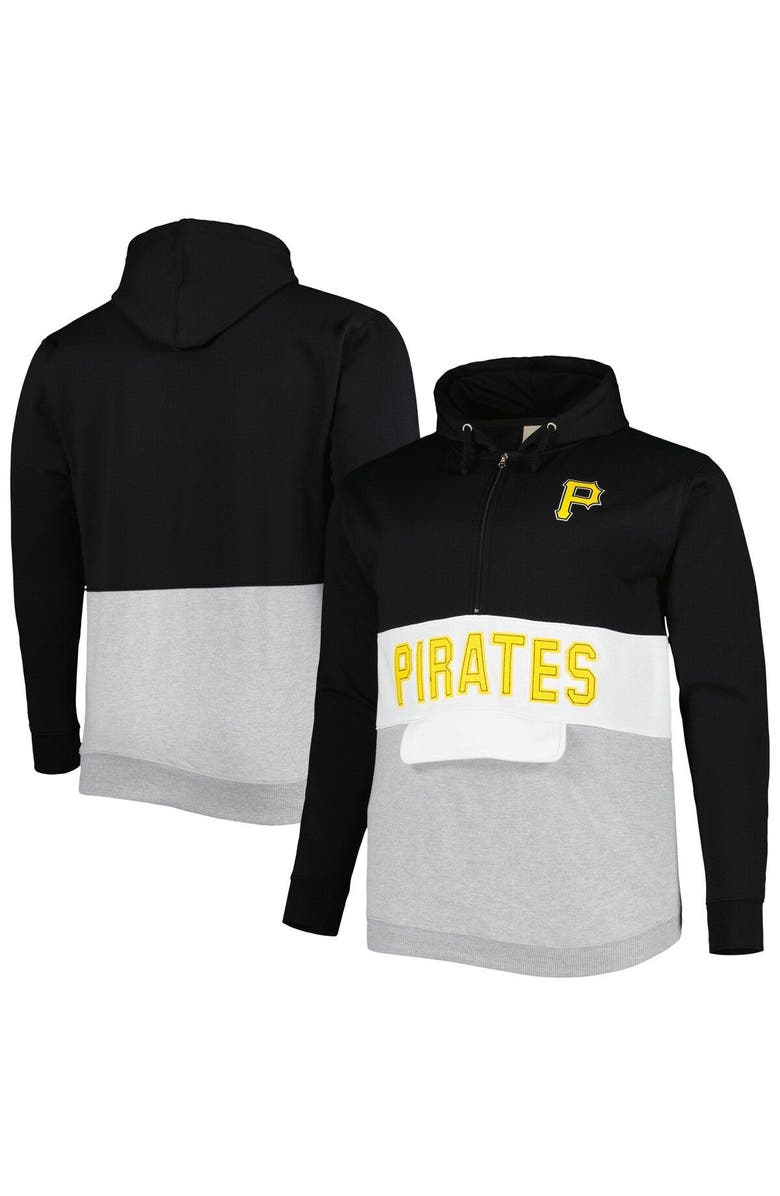 PROFILE Men's Black/White Pittsburgh Pirates Big & Tall Fleece Half-Zip Hoodie, Main, color,