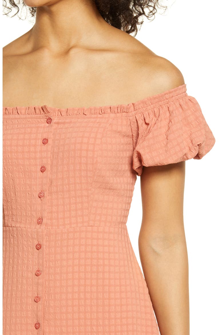 Off the Shoulder Tiered Midi Dress, Alternate, color, DUSTY CORAL