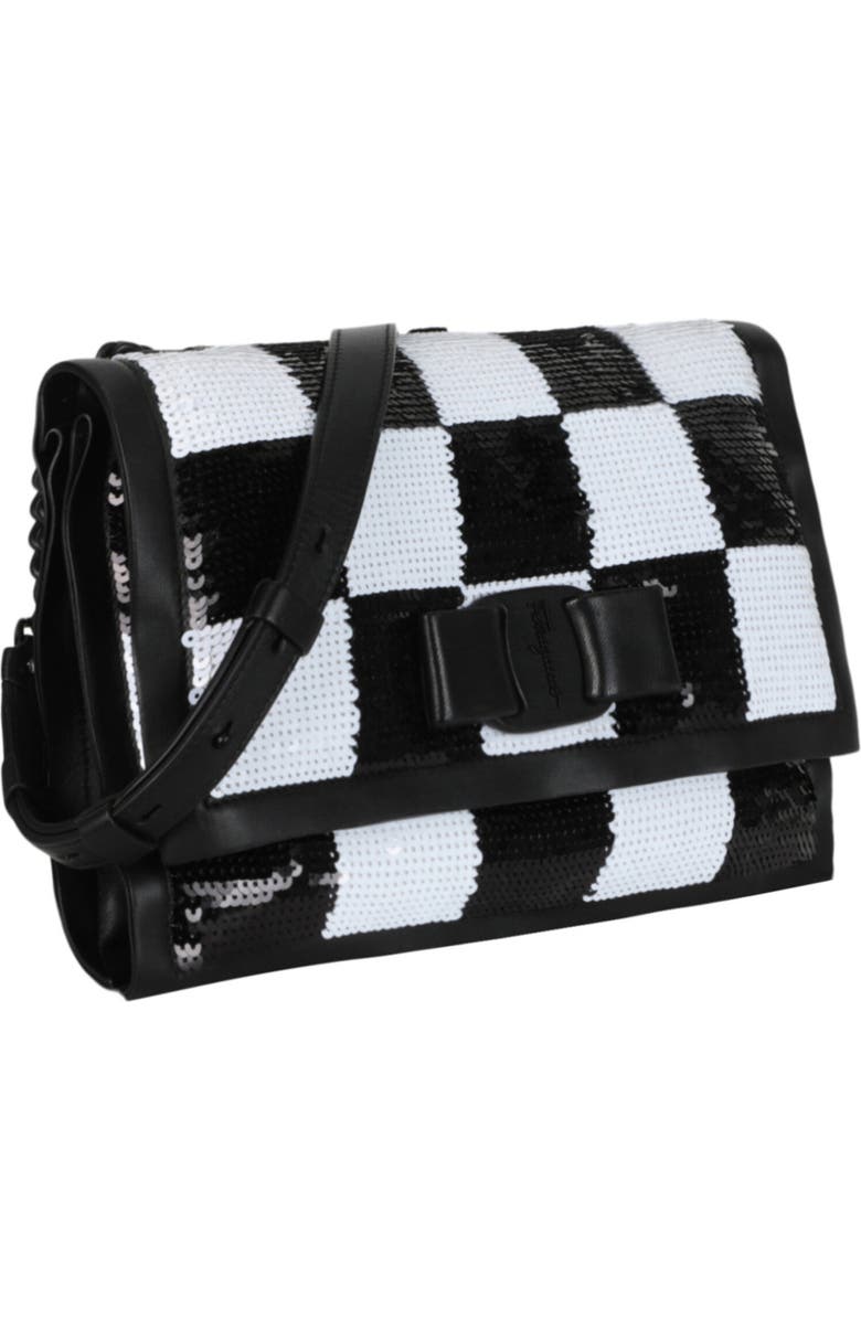 FERRAGAMO Checkered Sequin Shoulder Bag, Alternate, color, Black