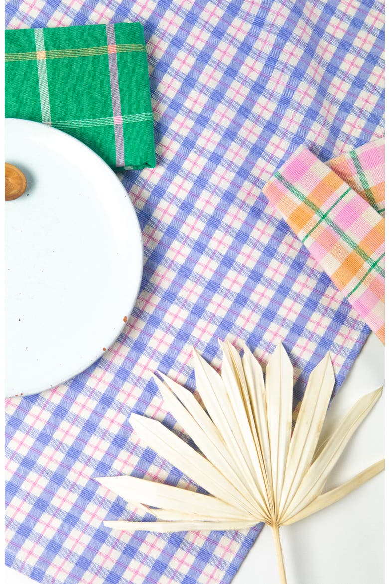 Handwoven Colorful Plaid Cotton Table Runner, Alternate, color, Blue