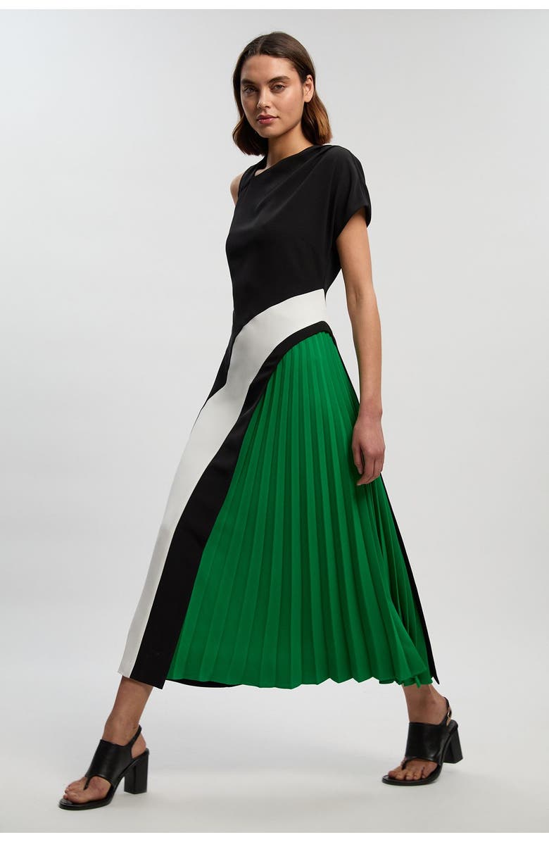 Karen Millen Colour Block Pleated Midi Dress, Alternate, color, Mono