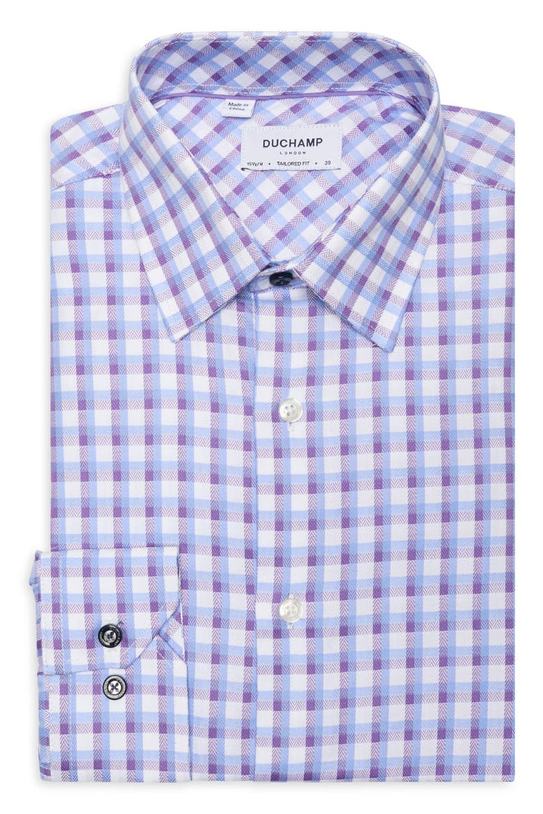 Tailored Fit Check Print Dress Shirt, Alternate, color, PURPLE