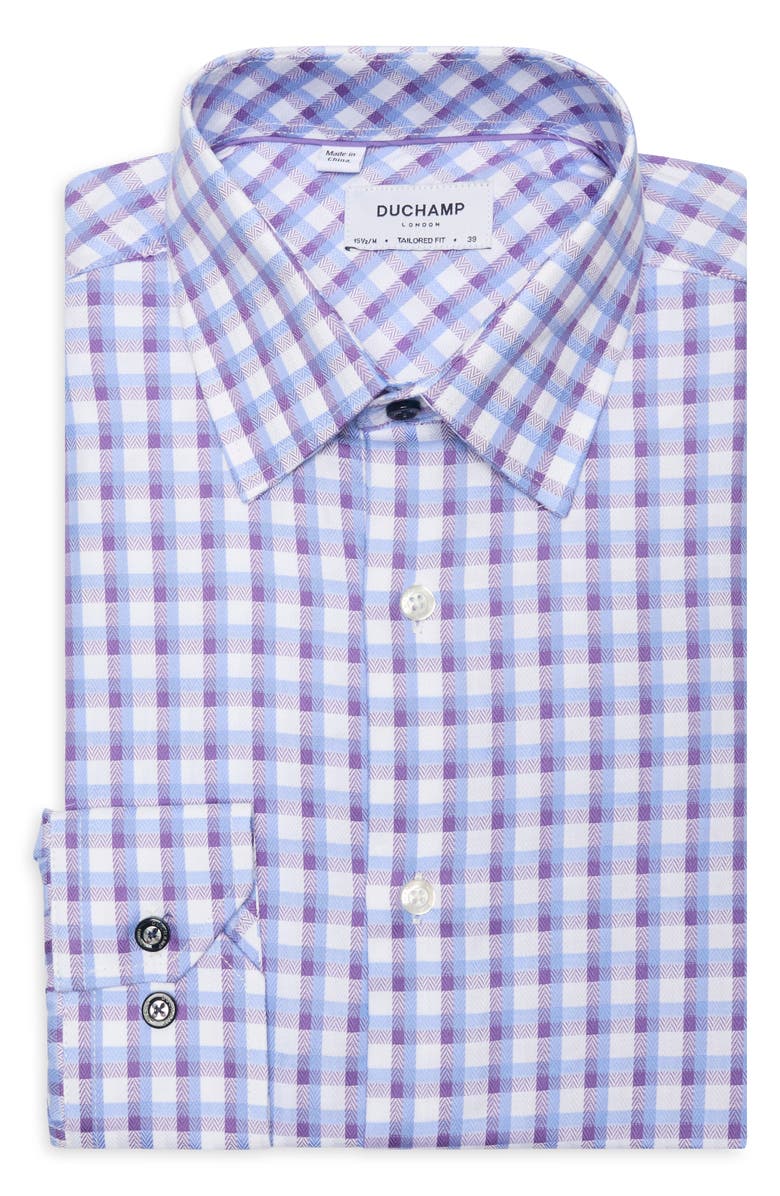 Duchamp Tailored Fit Check Print Dress Shirt, Alternate, color, Purple