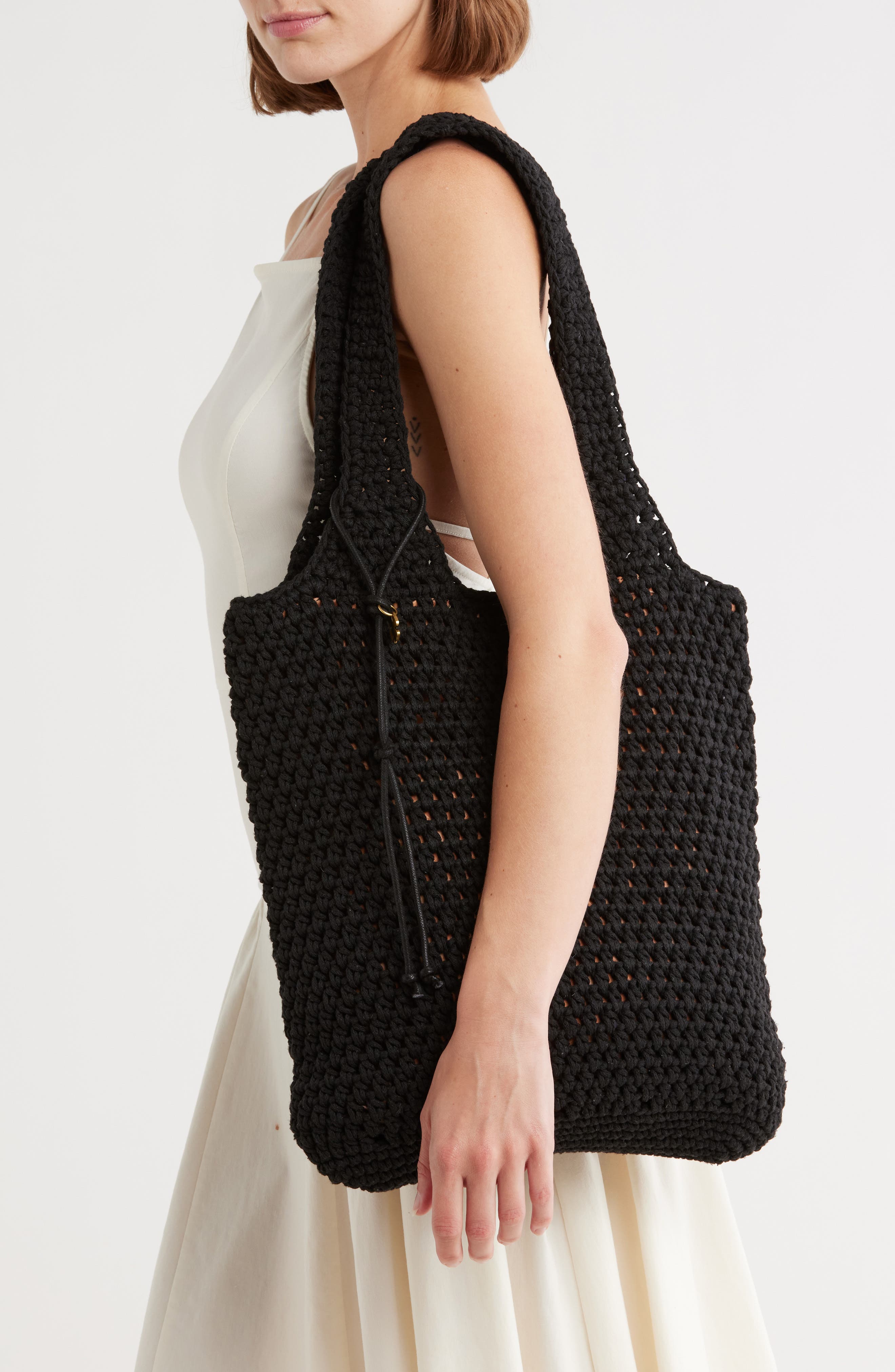 Lucky Brand Lesa Crochet Tote Bag, Alternate, color, Black