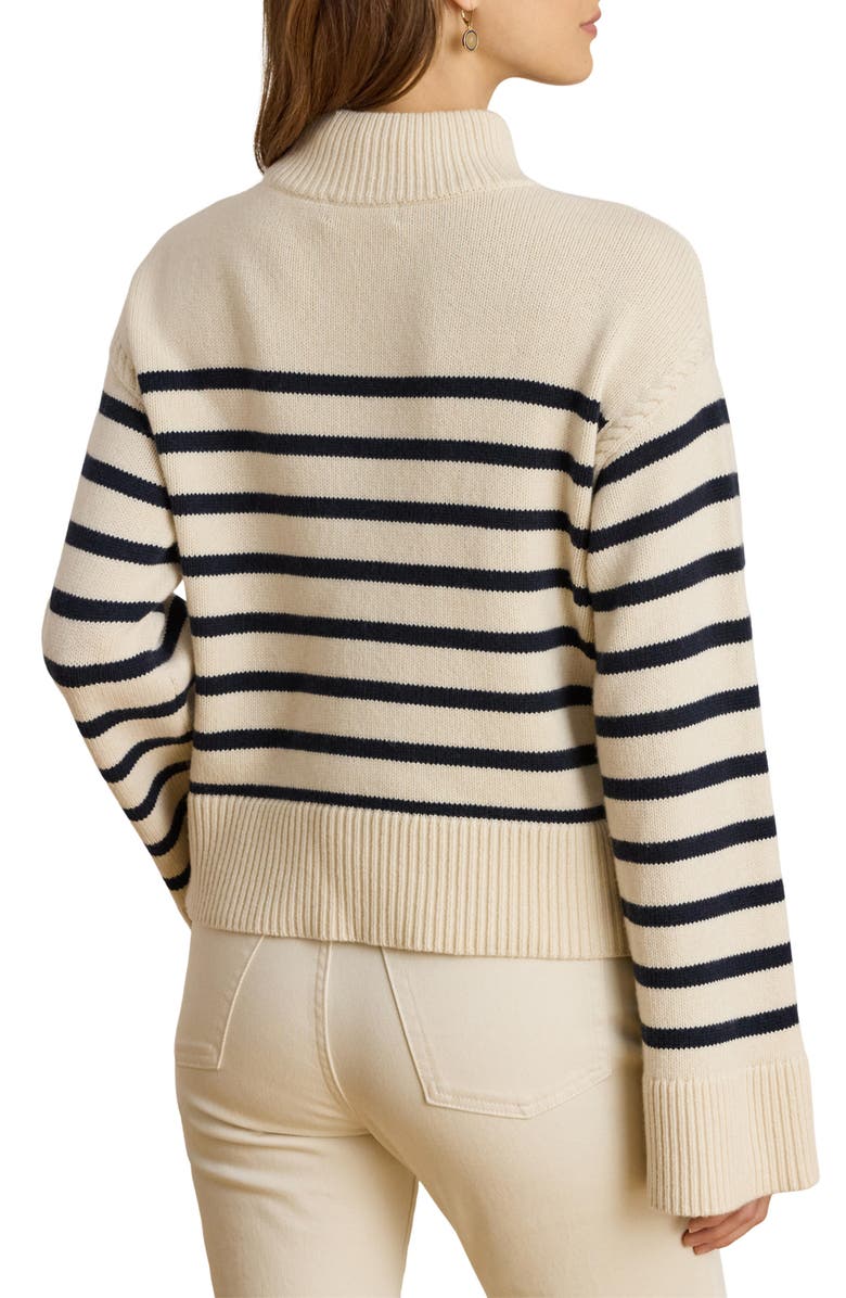 Lauren Ralph Lauren Sharad Stripe Wool & Cotton Blend Sweater, Alternate, color, Mascarpone Cream/ Lauren Navy