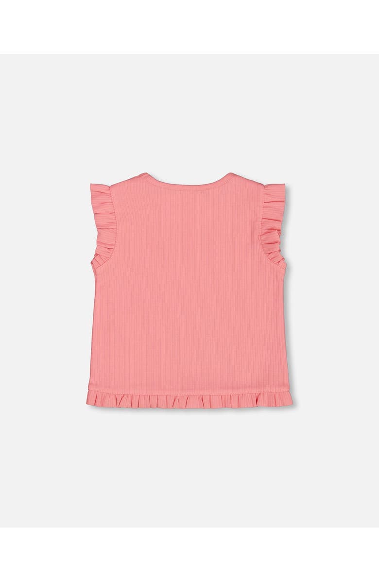 Deux par Deux Girl's Rib Tank Top With Frills Coral Pink, Alternate, color,