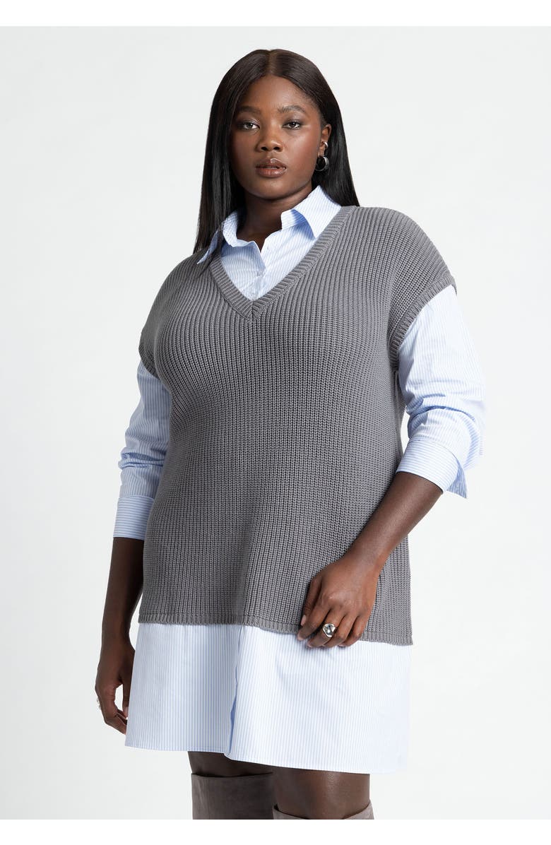 ELOQUII Twofer Shirt Dress, Alternate, color, Charcoal Smudge