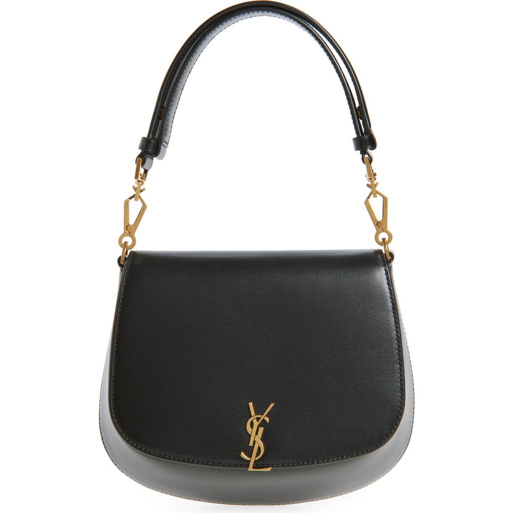 Saint Laurent Mini Ysl Top-handle Bag In Calfskin Leather In Black