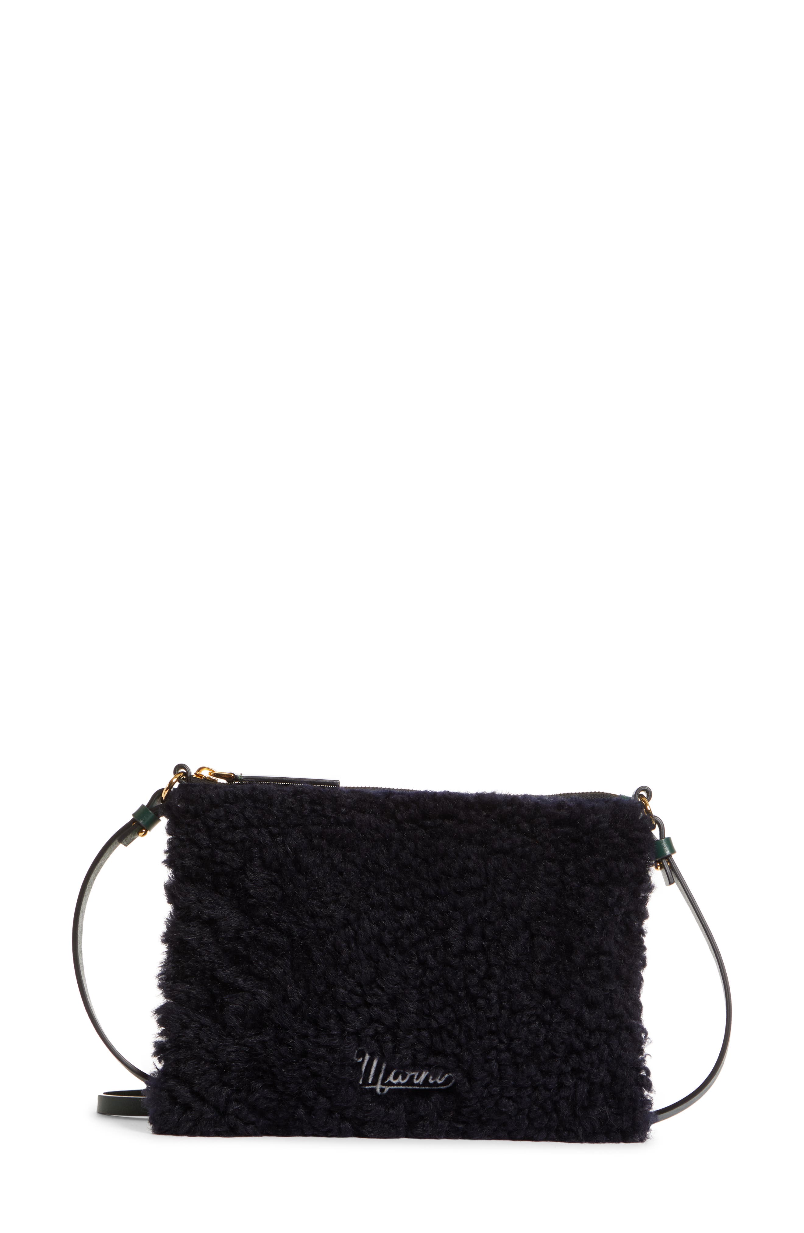 Marni Small Genuine Shearling & Leather Shoulder Bag, Main, color, 