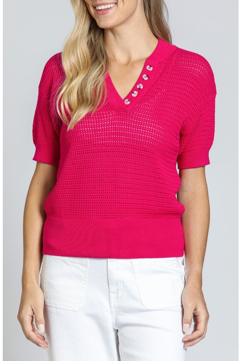 Open Stitch Cotton Polo, Main, color, RASPBERRY