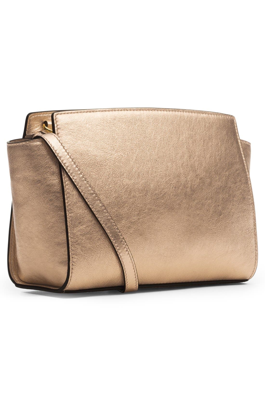 'Medium Selma' Metallic Leather Crossbody Bag, Alternate, color, PALE GOLD