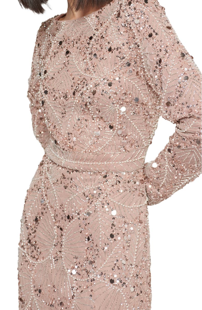 MARYISA Modest Embellished Sequin Beaded Dress Maxi in Blush, Alternate, color, 