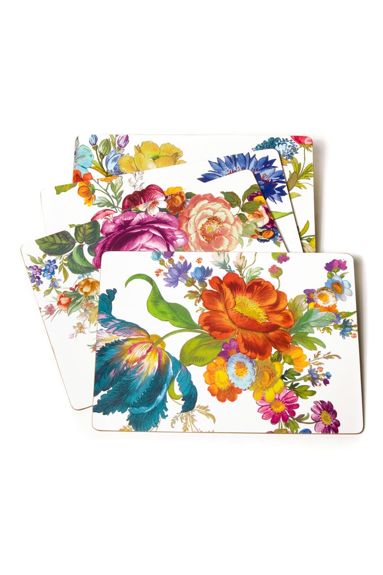 Flower Market Set of 4 Placemats, Main, color, WHITE MULTI