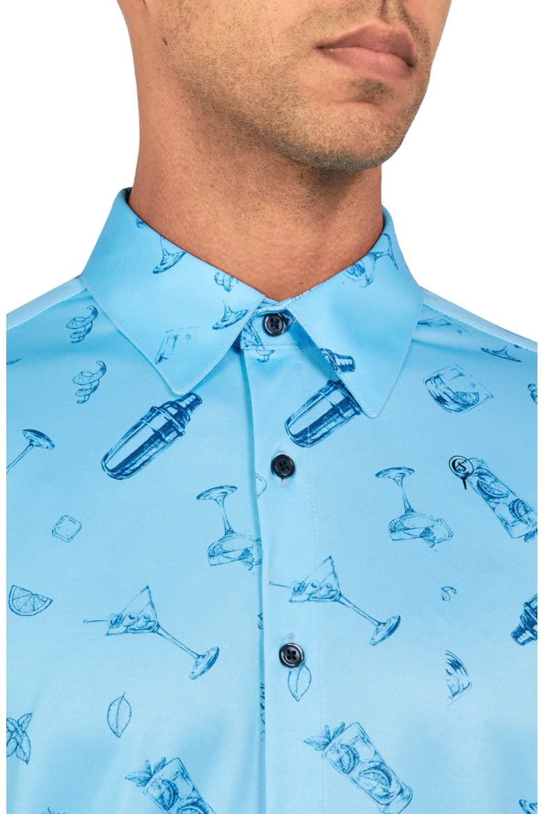 Regular Fit Cocktail Print Recycled Performance Golf Button-Down Shirt, Alternate, color, AQUA