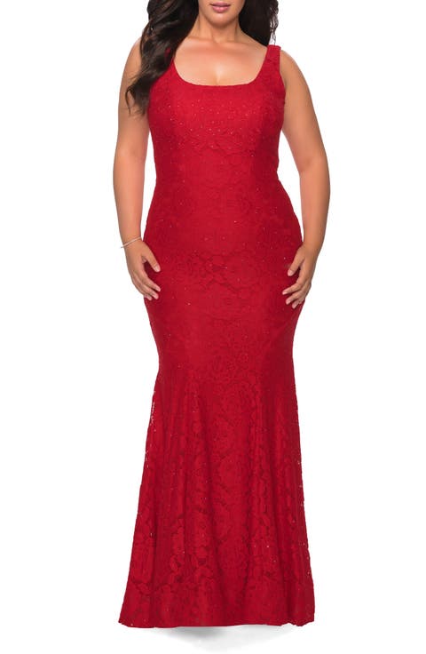 Stretch Lace Plus Size Gown with Beading