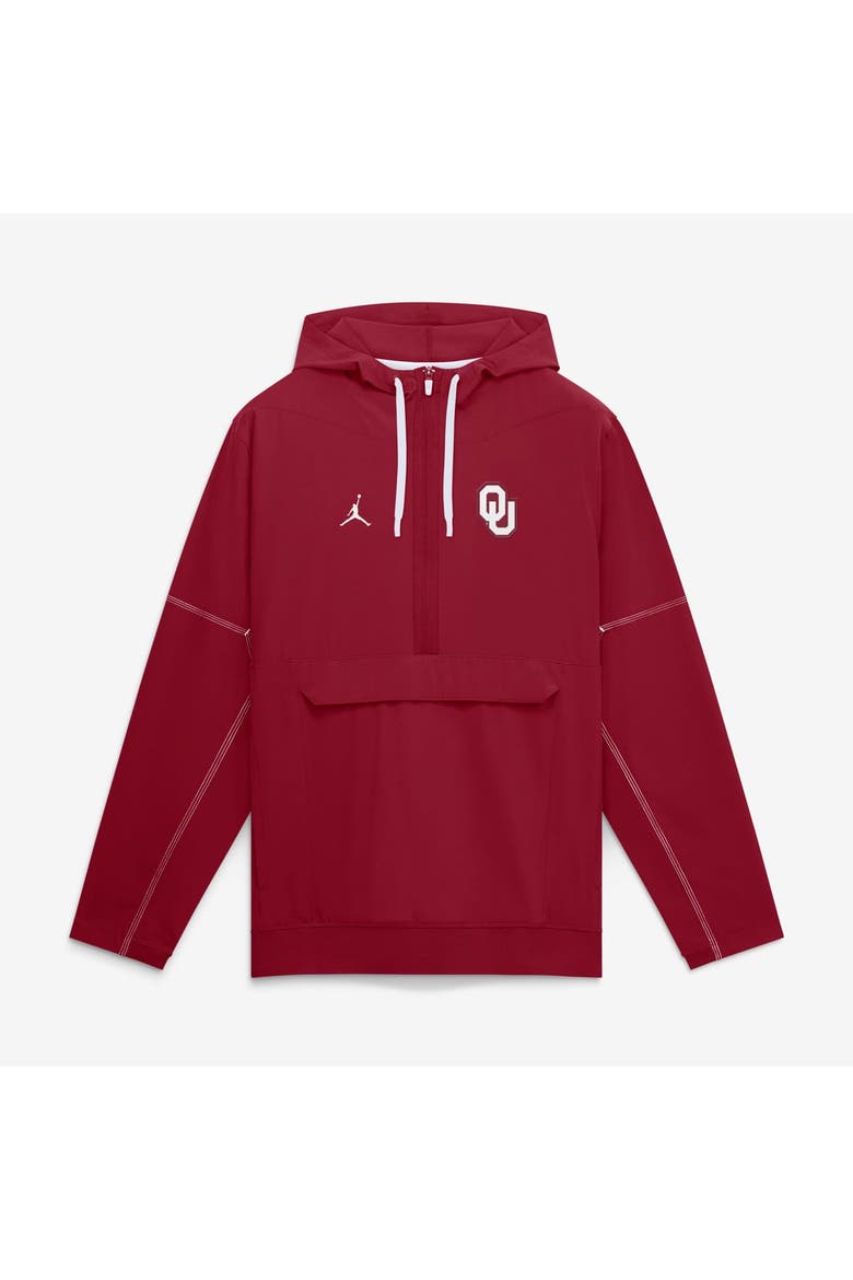 Men's Jordan Brand Crimson Oklahoma Sooners 2026 Sideline Anorak Half-Zip Hooded Jacket, Main, color, Crimson