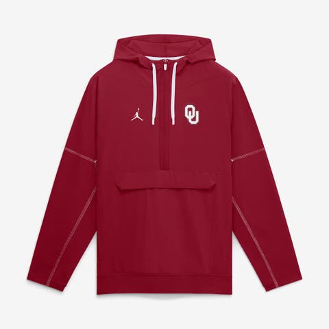 Men's Jordan Brand Crimson Oklahoma Sooners 2026 Sideline Anorak Half-Zip Hooded Jacket