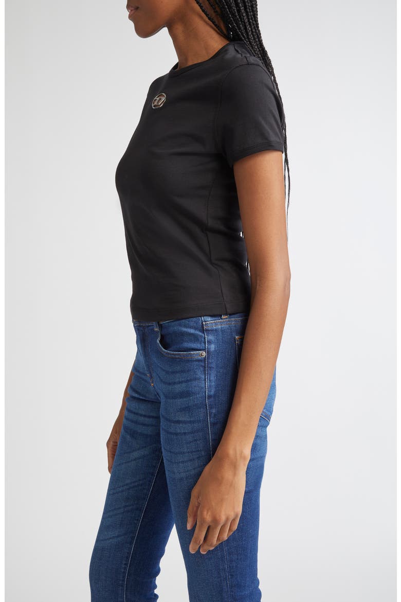 Metallic Oval D Cutout Slim Fit T-Shirt, Alternate, color, DEEP BLACK