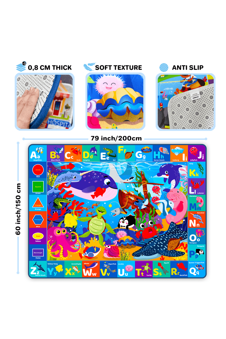 Super Soft ABC Baby Play Mat for Floor, Main, color, Ocean