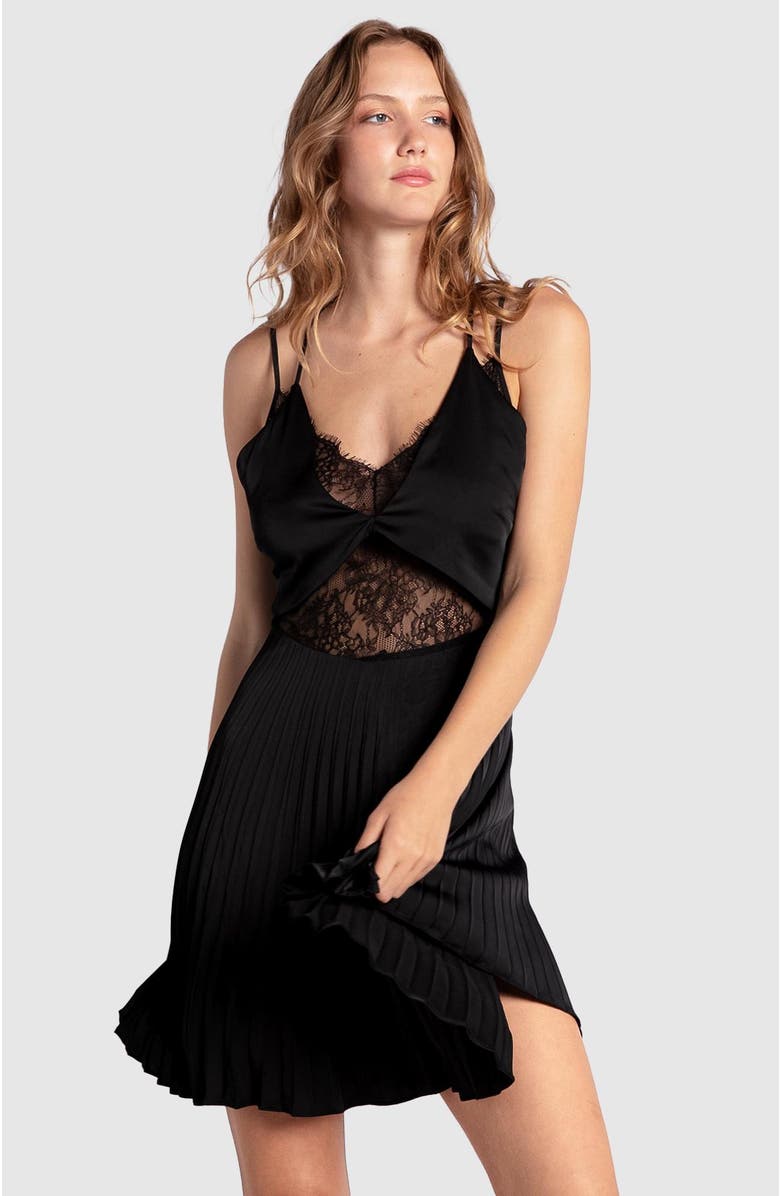 Belle & Bloom Feel It Still Lace Trim Mini Dress, Main, color, Black