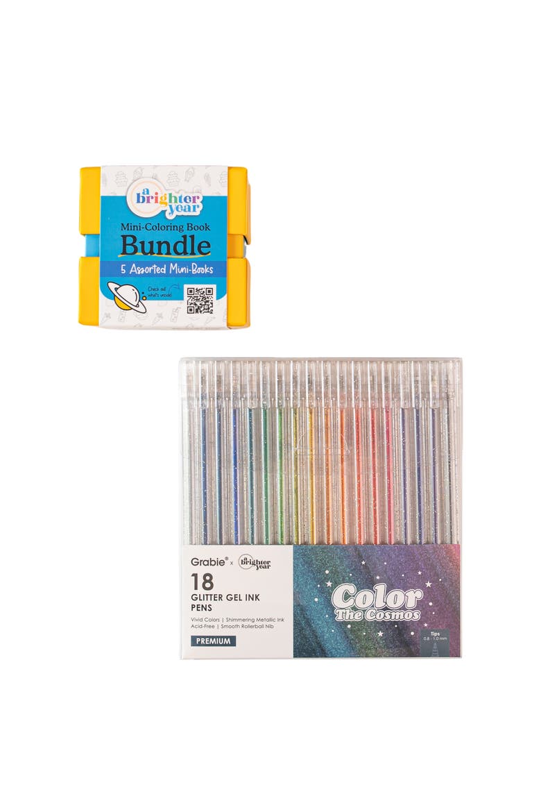 5-Piece Mini Adult Coloring Book+ Gel Pen Bundle, Main, color, Multicolor