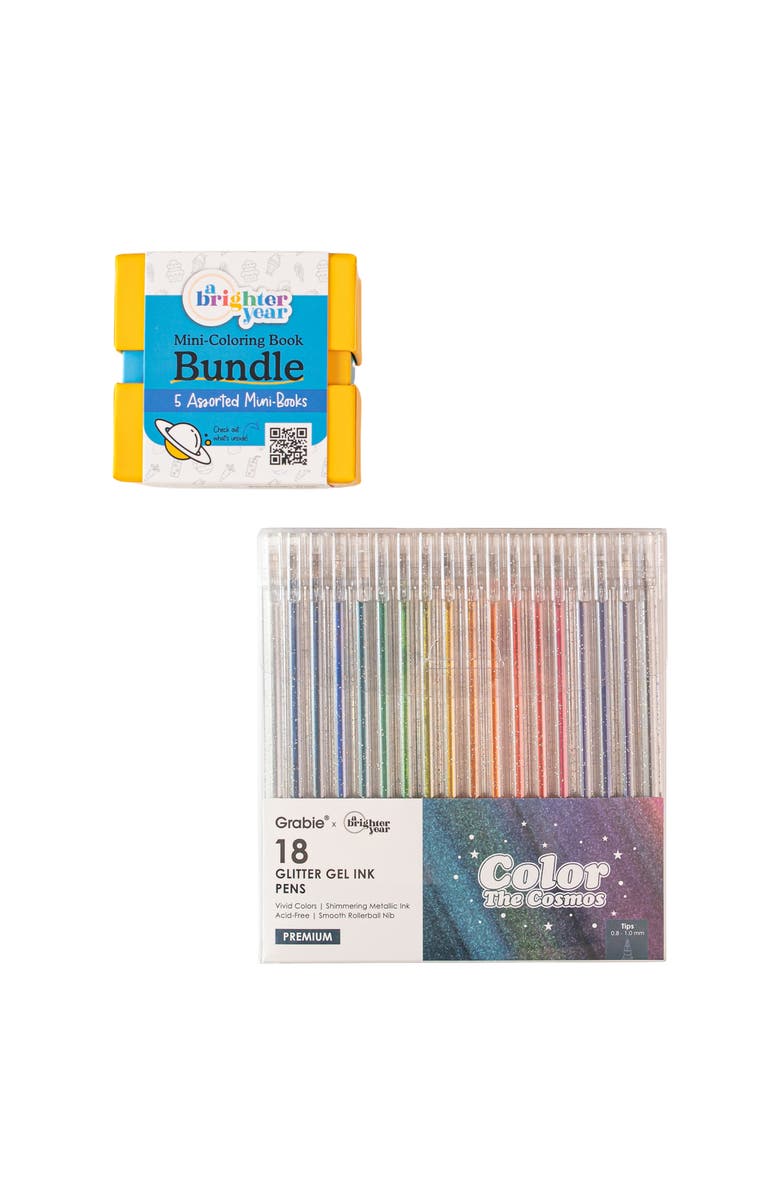 A Brighter Year 5-Piece Mini Adult Coloring Book+ Gel Pen Bundle, Main, color, Multicolor