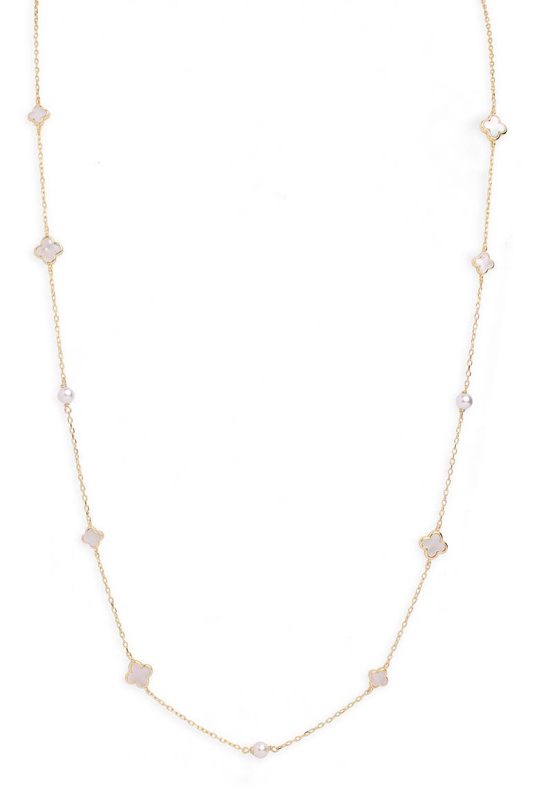 Clover Mother of Pearl & Pearl Necklace, Main, color, GOLD
