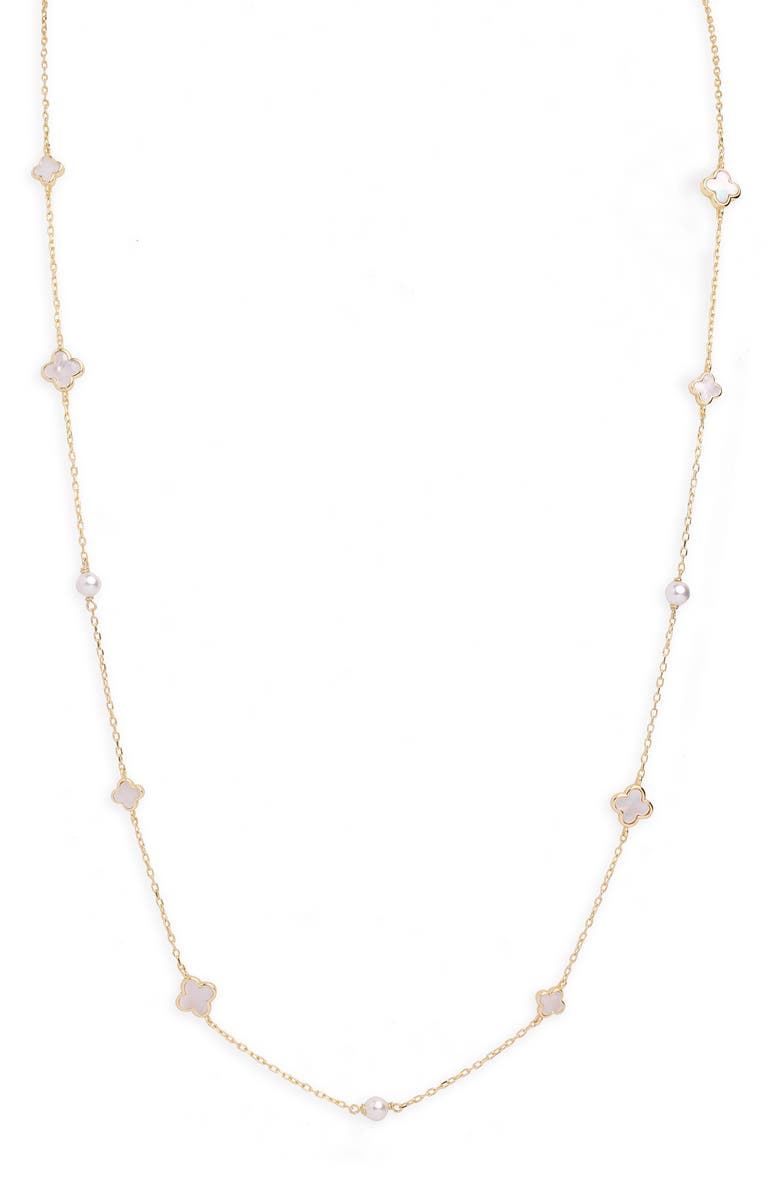 Argento Vivo Sterling Silver Mother of Pearl Clover Pendant Necklace, Main, color, Gold