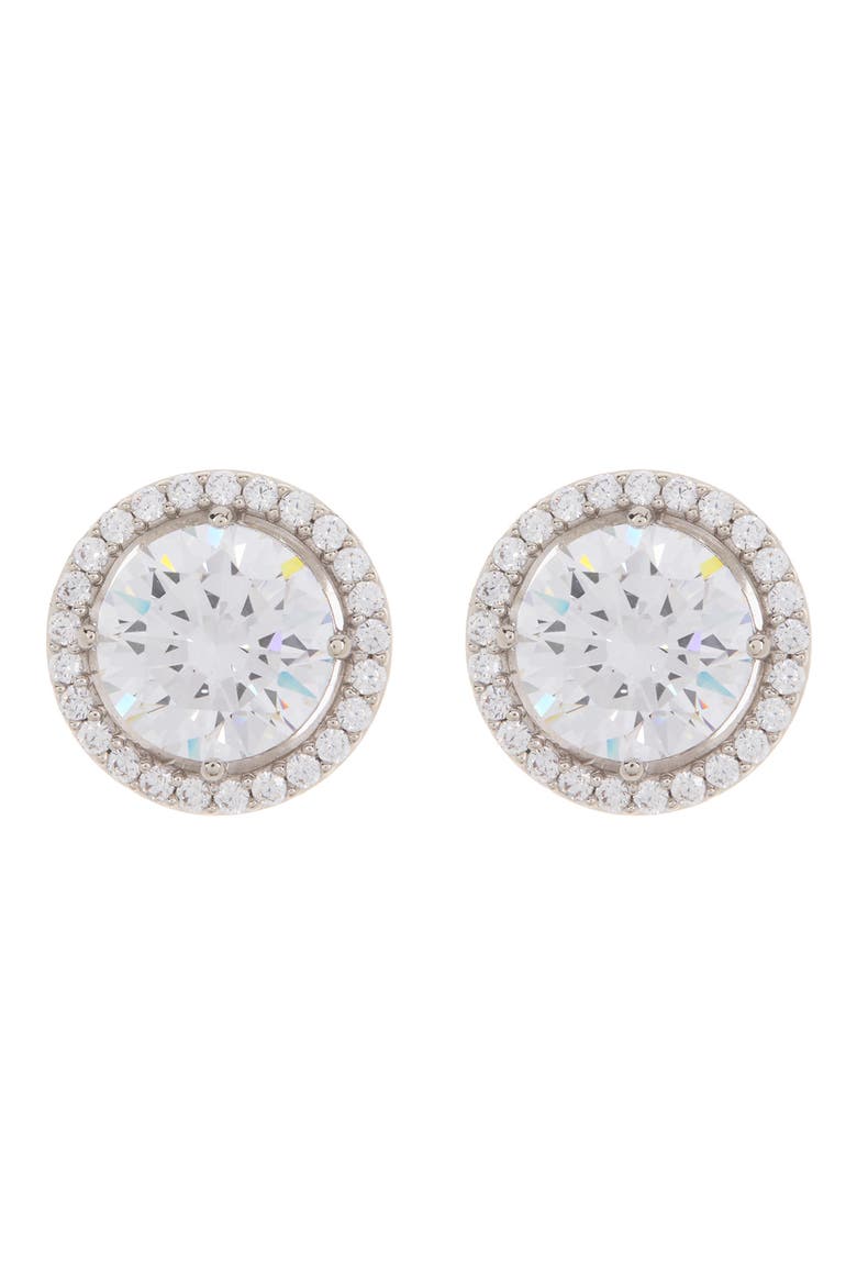 CZ Halo Clip Stud Earrings, Main, color, CLEAR/ RHODIUM