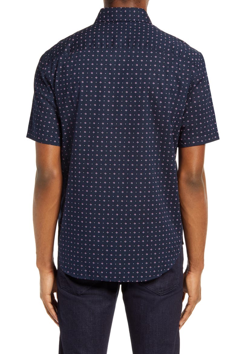 Slim Fit Floral Short Sleeve Button-Down Shirt, Alternate, color, NAVY MULTI