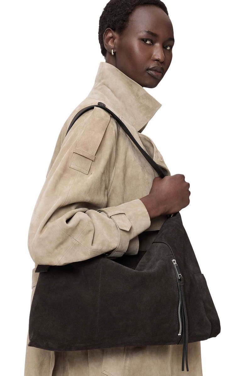 AllSaints Medium Alba Suede Shoulder Bag, Alternate, color, Bitter Brown