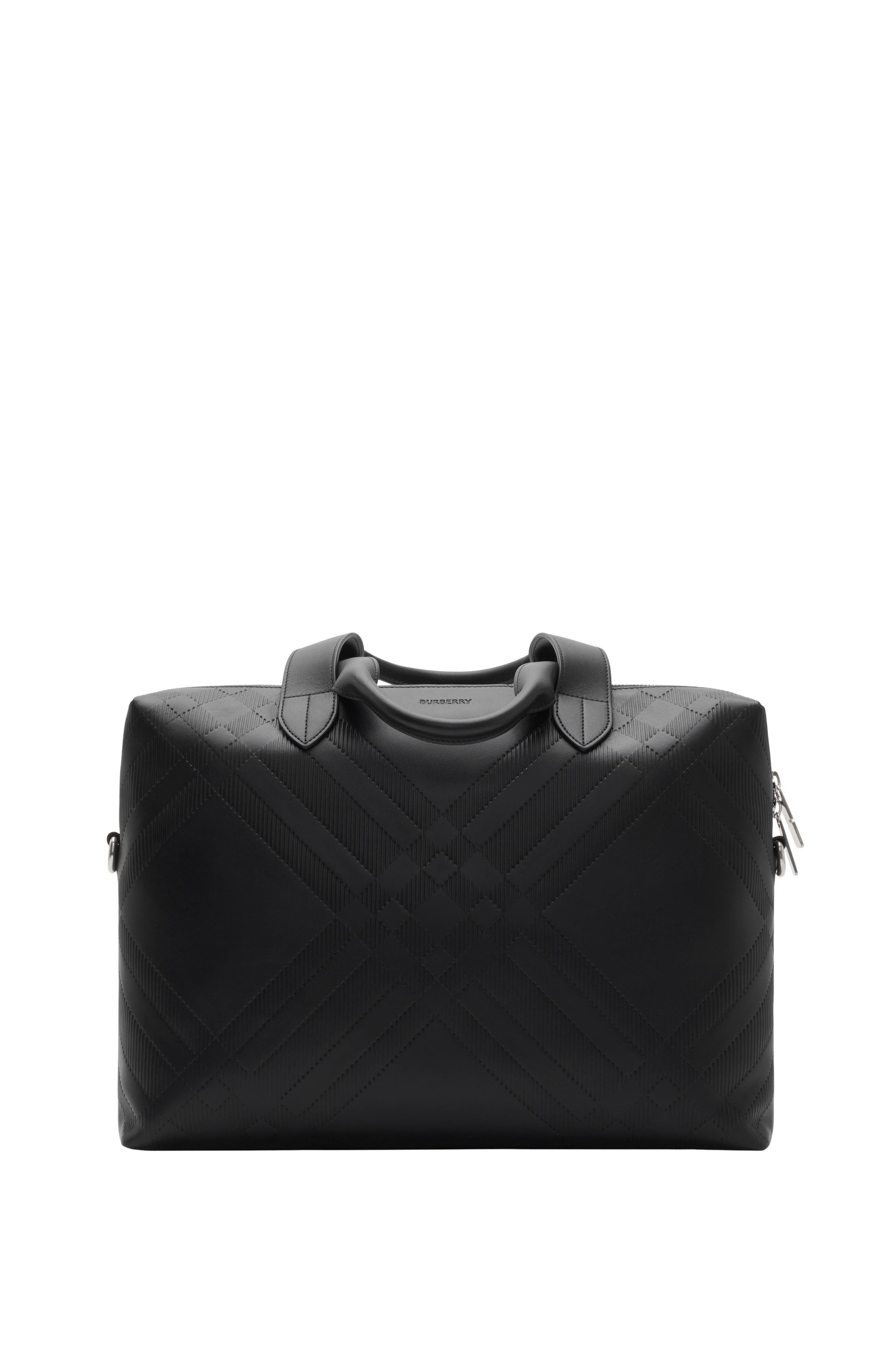 Burberry Embossed Check Briefcase, Main, color, Black