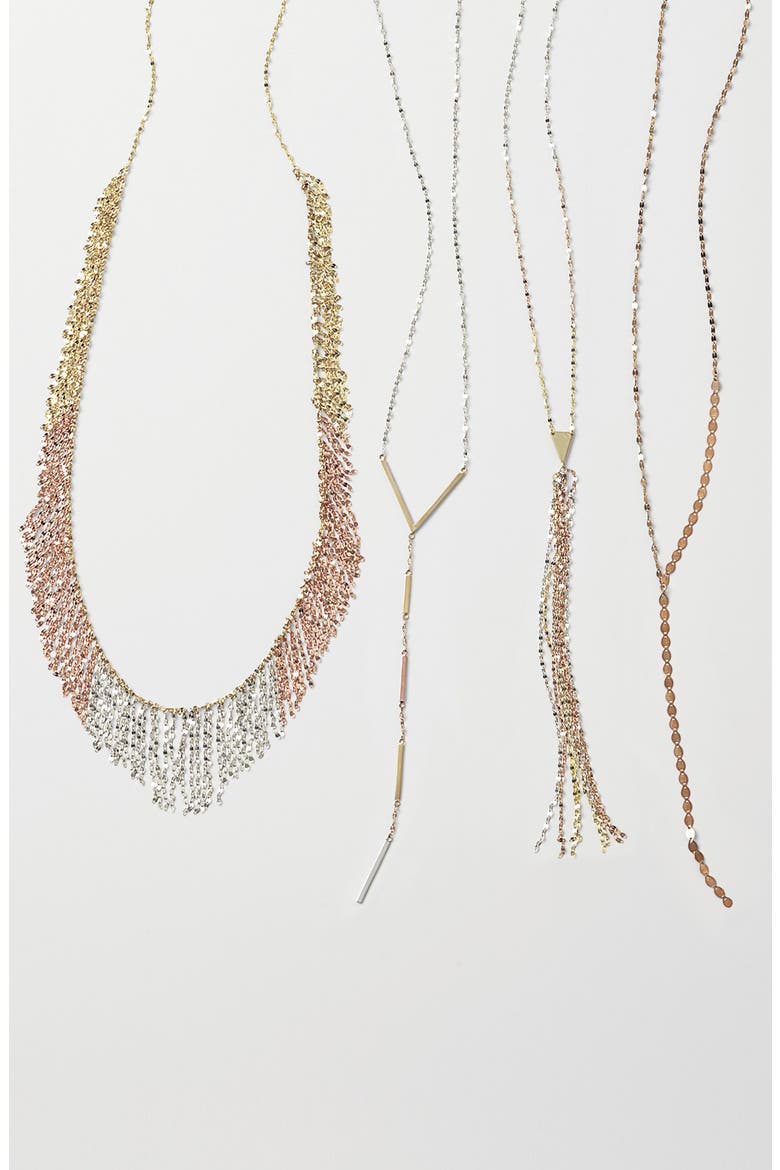 Jewelry 'Nude' Tri-Color Fringe Necklace, Alternate, color, YELLOW/ ROSE/ WHITE GOLD