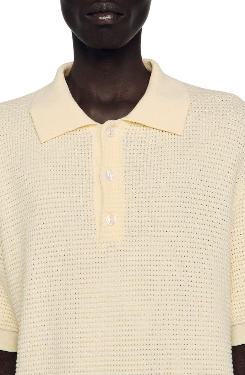 SANDRO Waffle-texture cotton polo, Alternate, color, Butter Cream