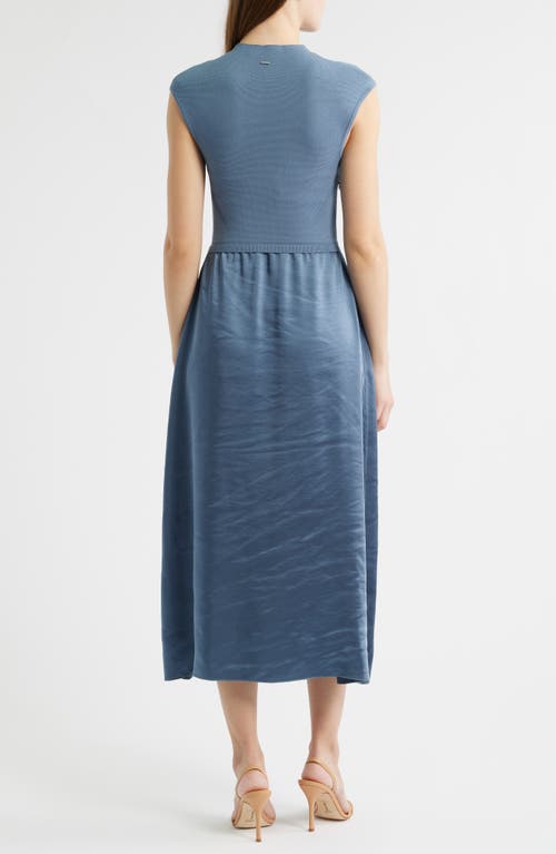 Hugo Boss Boss Ferdolini Mixed Media Midi Dress In Blue
