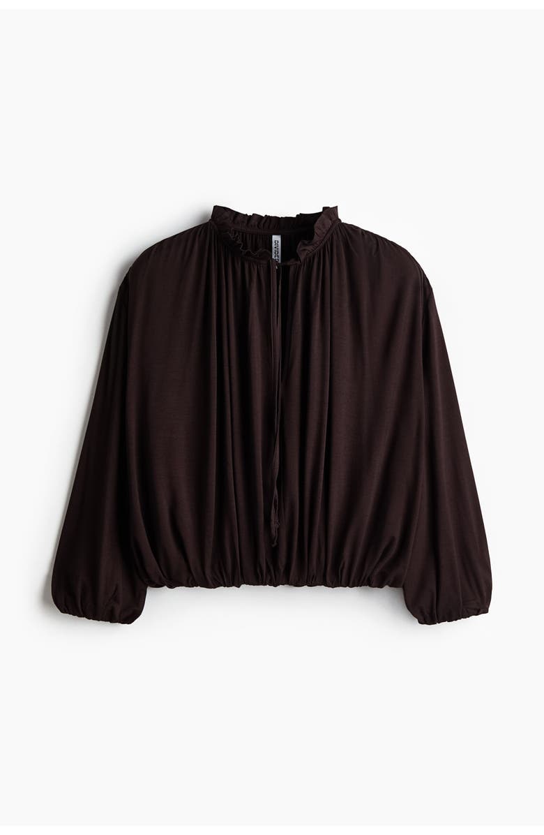H&M Gathered Viscose Top, Main, color, Dark Brown