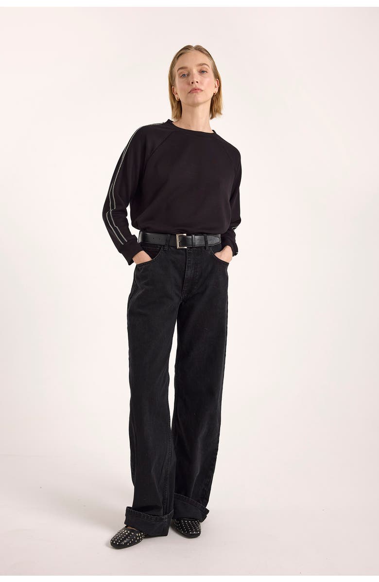 Brodie Pure Cashmere Bead Trim Jersey Crew Neck Sweatshirt, Alternate, color, Black